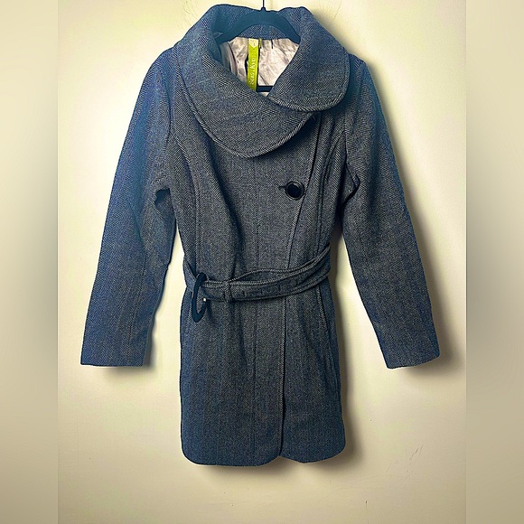 SOIA & KYO Women’s Herringbone Gray Pea Coat - Large - Picture 1 of 15